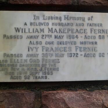 FERNIE William Makepeace -1964 &amp; Ivy Frances -1972 :: FERNIE Ellen Ord -1965