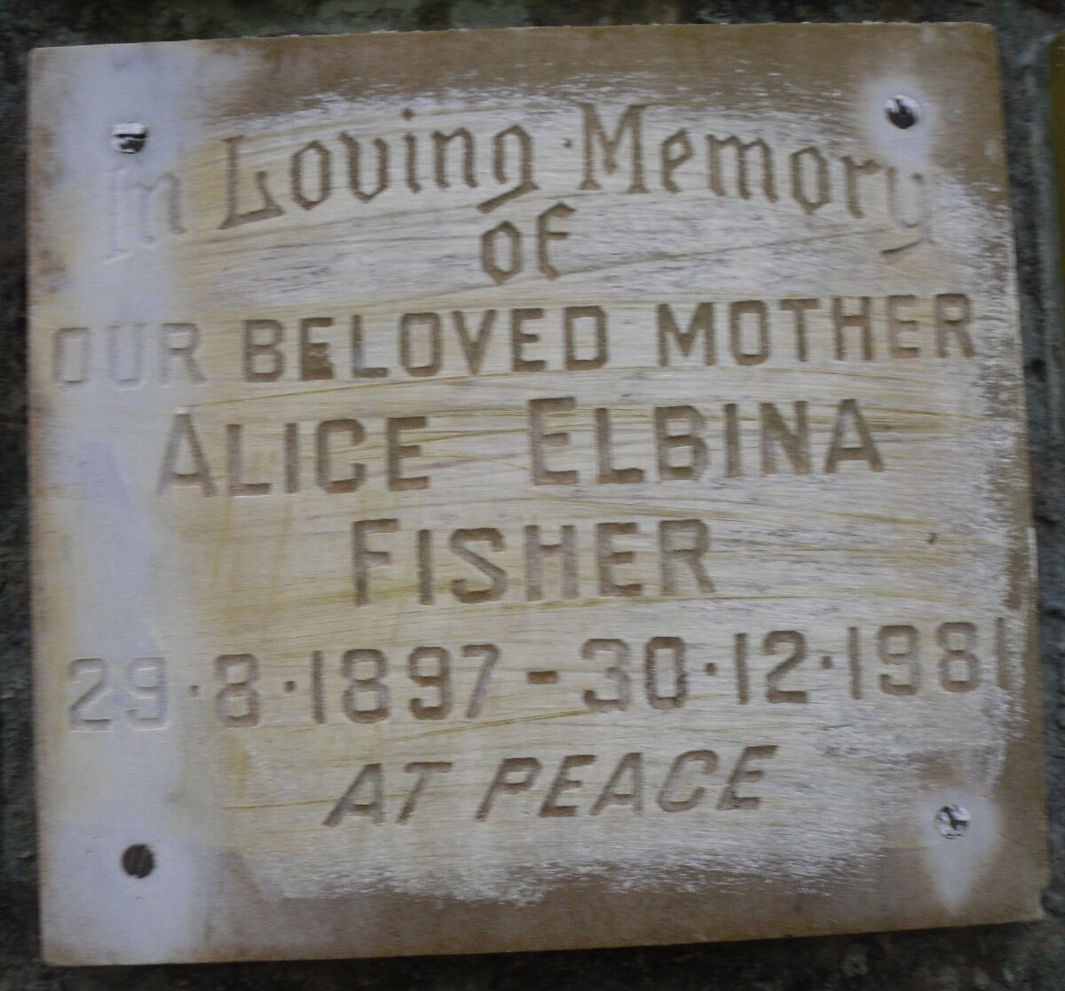 FISHER Alice Elbina 1897-1981