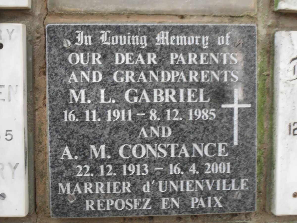 GABRIEL M.L. 1911-1985 &amp; A.M. CONSTANCE 1913-2001