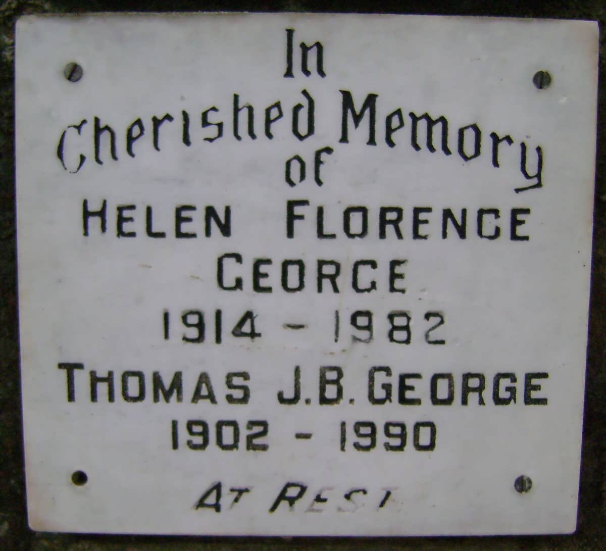 GEORGE Thomas J.B. 1902-1990 &amp; Helen Florence 1914-1982