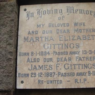 GITTINGS James F. 1887-1968 &amp; Martha Elizabeth 1894-1968