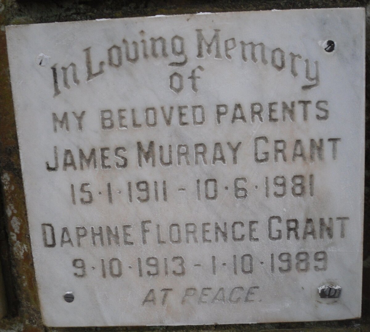 GRANT James Murray 1911-1981 &amp; Daphne Florence 1913-1989