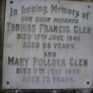 GLEN Thomas Francis -1940 &amp; Mary Pollock -1953