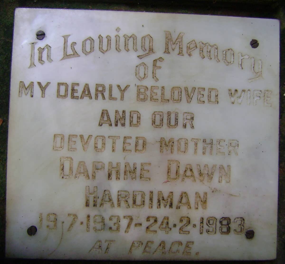 HARDIMAN Daphne Dawn 1937-1983