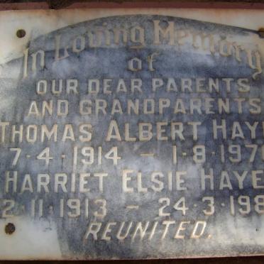 HAYES Thomas Albert 1914-1976 &amp; Harriet Elsie 1913-1980