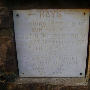 HAYS Austin Wilberforce -1961 &amp; Blanche Muriel -1979