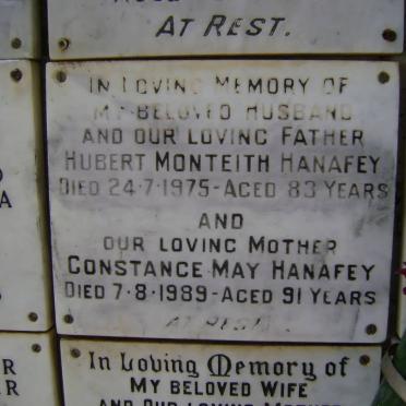 HANAFEY Hubert Monteith -1975 &amp; Constance May -1989