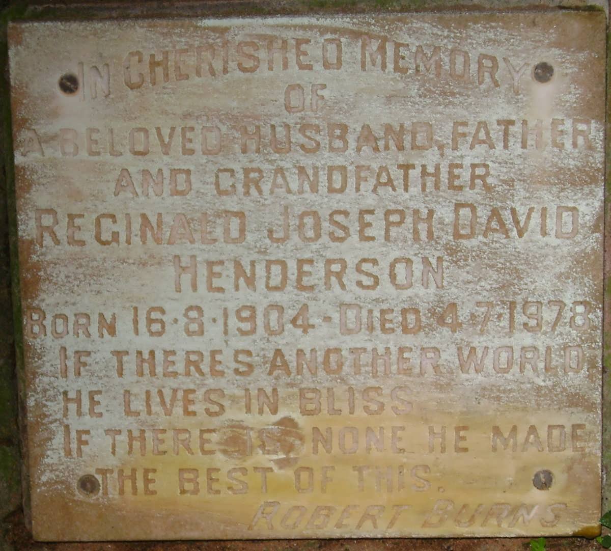 HENDERSON Reginald Joseph David 1904-1978