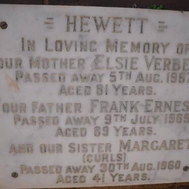 HEWETT Frank Ernest -1969 &amp; Elsie Verbena -1967 :: HEWETT Margaret -1960