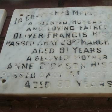 HISCOX Oliver Francis -1970 &amp; Anne DICKSON -1978