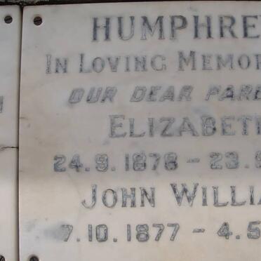HUMPHREY John William 1877-1971 &amp; Elizabeth 1878-1961