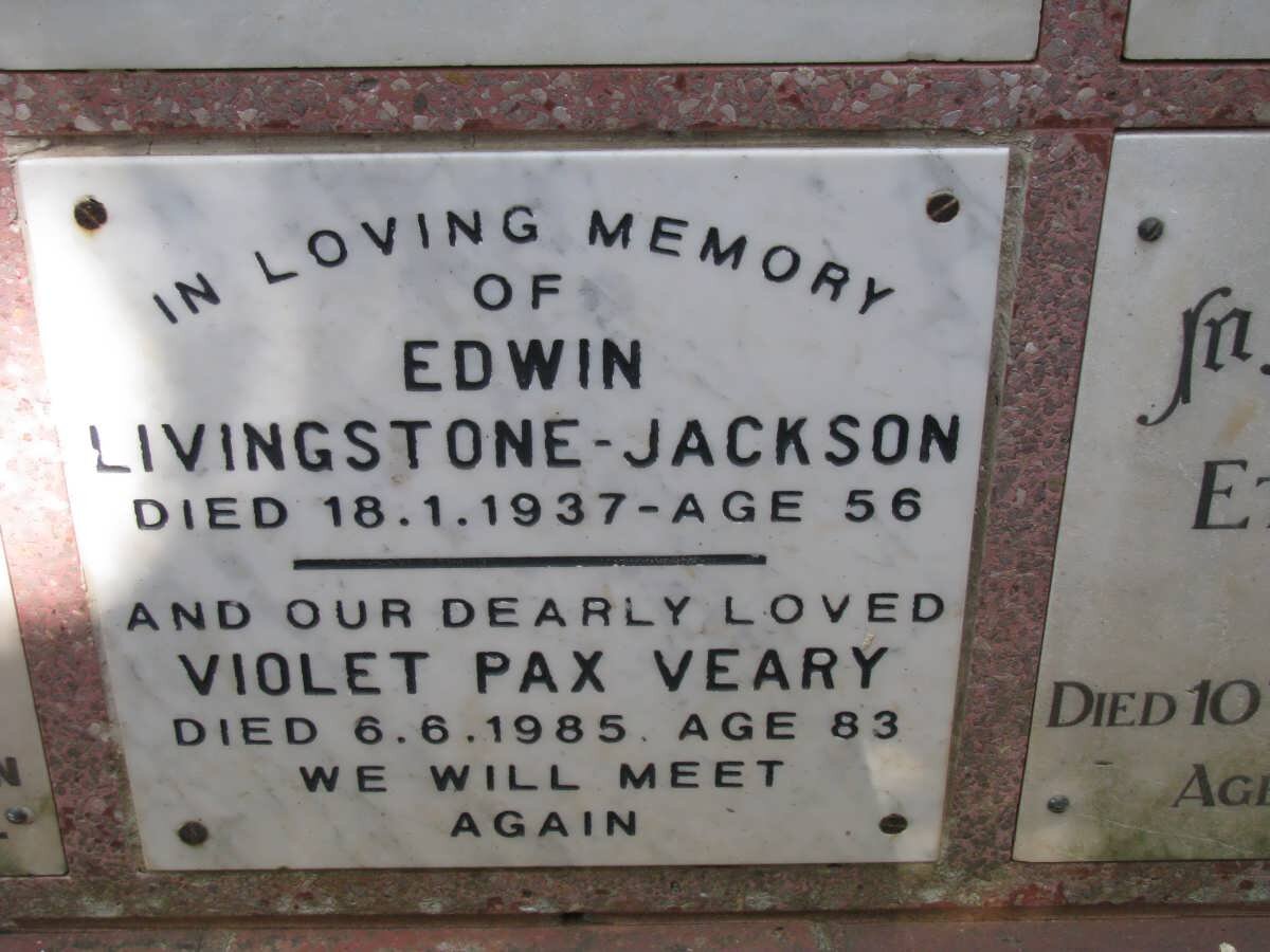 JACKSON Edwin, Livingstone -1937 &amp; Violet Pax Veary -1985