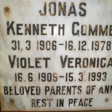 JONAS Kenneth Gomme 1906-1978 &amp; Violet Veronica 1909-1993