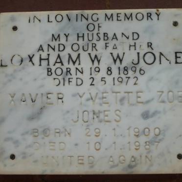 JONES Loxham W.W. 1896-1972 &amp; Xavier Yvette Zoe 1900-1987
