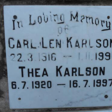 KARLSON Carl Len 1916-1991 &amp; Thea 1920-1997