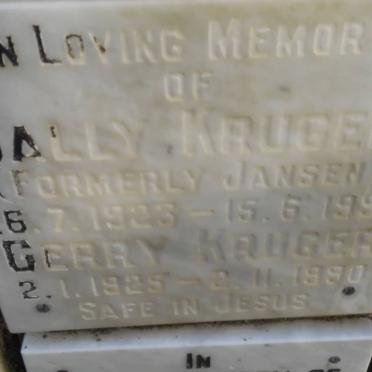 KRUGER Gerry 1925-1990 &amp; Sally formerly JANSEN 1923-1990
