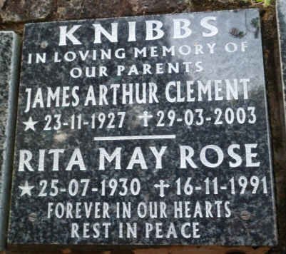 KNIBBS James Arthur Clement 1927-2003 &amp; Rita May Rose 1930-1991