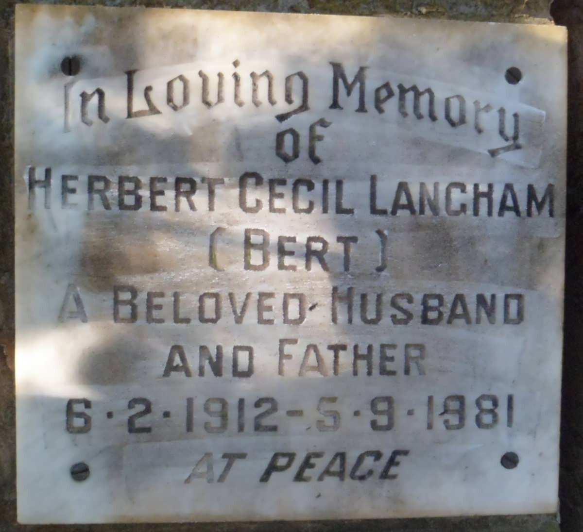 LANGHAM Herbert Cecil 1912-1981