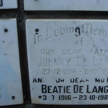 LANGE Johnny, de 1914-1987 &amp; Beatie 1916-1988