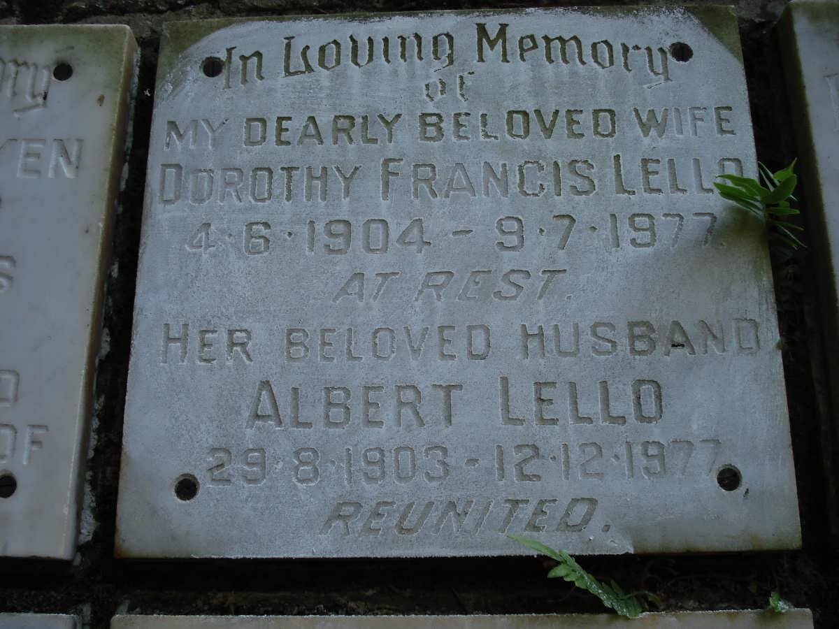 LELLO Albert 1903-1977 &amp; Dorothy Francis 1904-1977