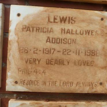 LEWIS Patricia Hallowes Addison 1917-1986