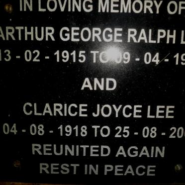 LEE Arthur George Ralph 1915-1974 &amp; Clarice Joyce 1918-2003