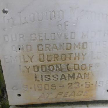 LISSAMAN Emily Dorothy Leslie Lyddon nee DOFF 1905-1980