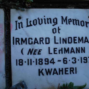 LINDEMANN Irmgard nee LEHMANN 1894-1978