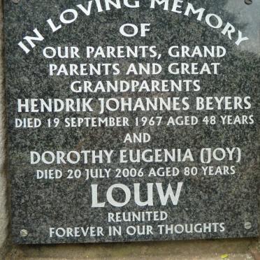 LOUW Hendrik Johannes Beyers -1967 &amp; Dorothy Eugenia -2006