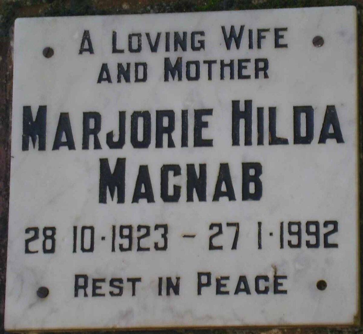 MACNAB Marjorie Hilda 1923-1992