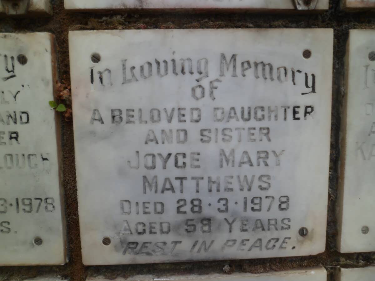 MATTHEWS Joyce Mary -1978