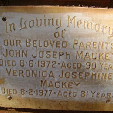 MACKEY John Joseph -1972 &amp; Veronica Josephine -1977