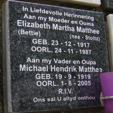 MATHEE Michael Hendrik 1919-2005 &amp; Elizabeth Martha STOLTZ 1917-1987