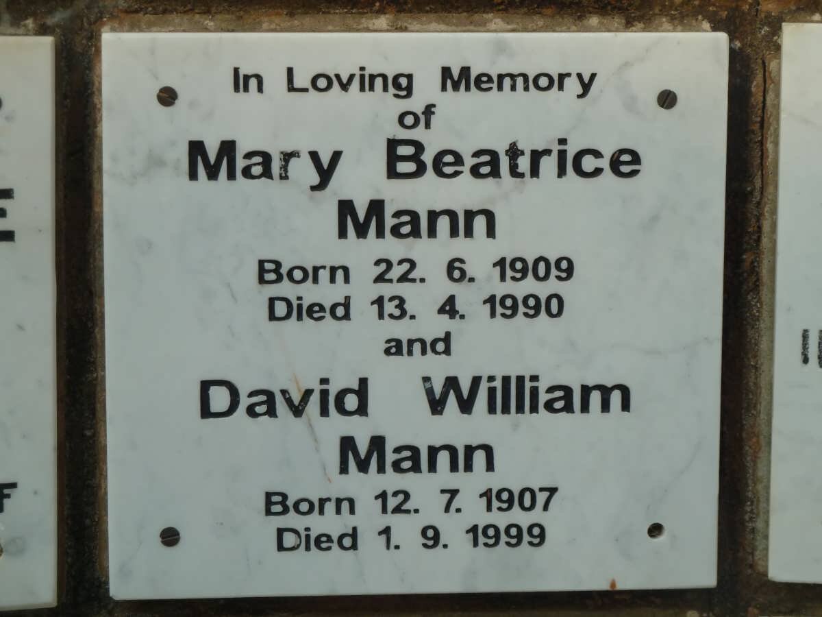 MANN David William 1907-1999 &amp; Mary Beatrice 1909-1990