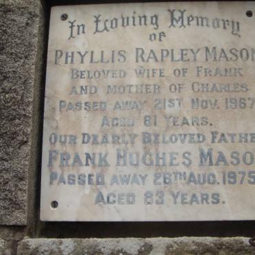 MASON Frank Hughes -1975 &amp; Phyllis Rapley -1967