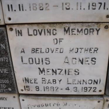 MENZIES Louis Agnes nee LENNON 1882-1972