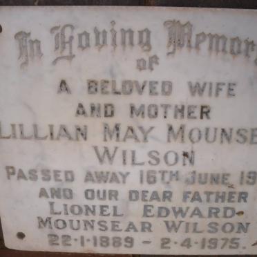 MOUNSEAR WILSON Lionel Edward 1889-1975 &amp; Lillian May -1987