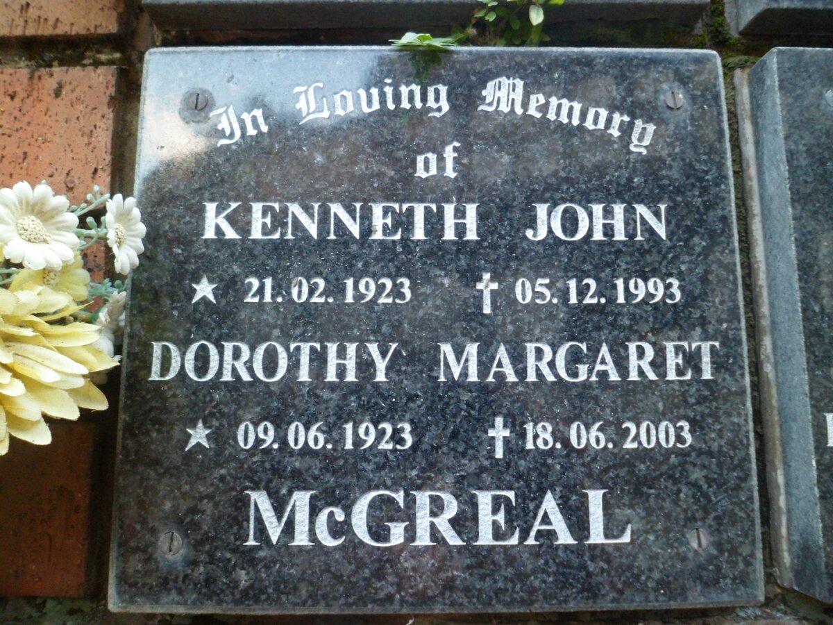 McGREAL Kenneth John 1923-1993 &amp; Dorothy Margaret 1923-2003