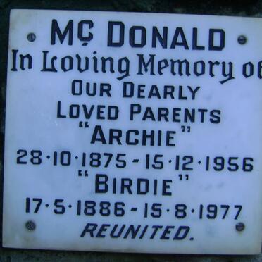 McDONALD Archie 1875-1956 &amp; Birdie 1886-1977
