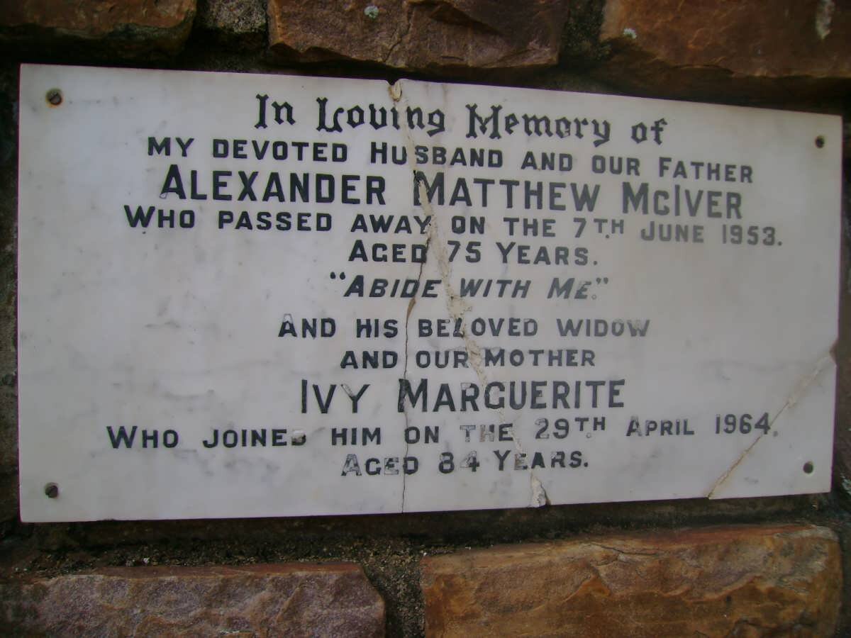 McIVER Alexander Matthew -1953 &amp; Ivy Marguerite -1964