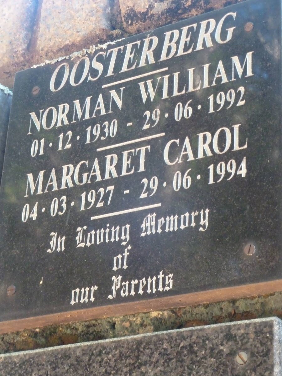 OOSTERBERG Norman William 1930-1992 &amp; Margaret Carol 1927-1994