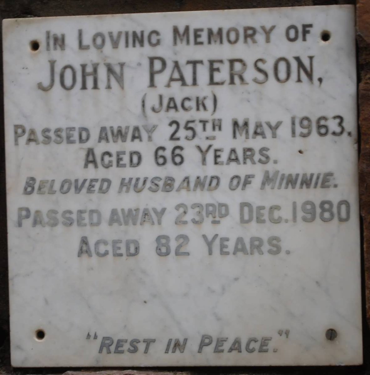 PATERSON John -1963 &amp; Minnie -1980