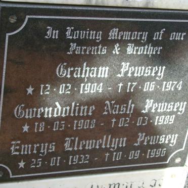 PEWSEY Graham 1904-1974 &amp; Gwendoline Nash 1908-1989 :: PEWSEY Emrys Llewellyn 1932-1996
