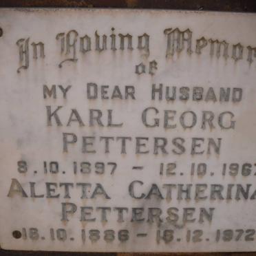 PETTERSEN Karl Georg 1897-1967 &amp; Aletta Catherina 1886-1972