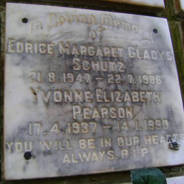 PEARSON Yvonne Elizabeth 1937-1990 :: SCHUTZ Edrice Margaret Gladys 1947-1986