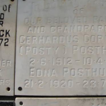 POSTHUMUS Gerhardus Cornelius 1912-1972 &amp; Edna 1920-1980