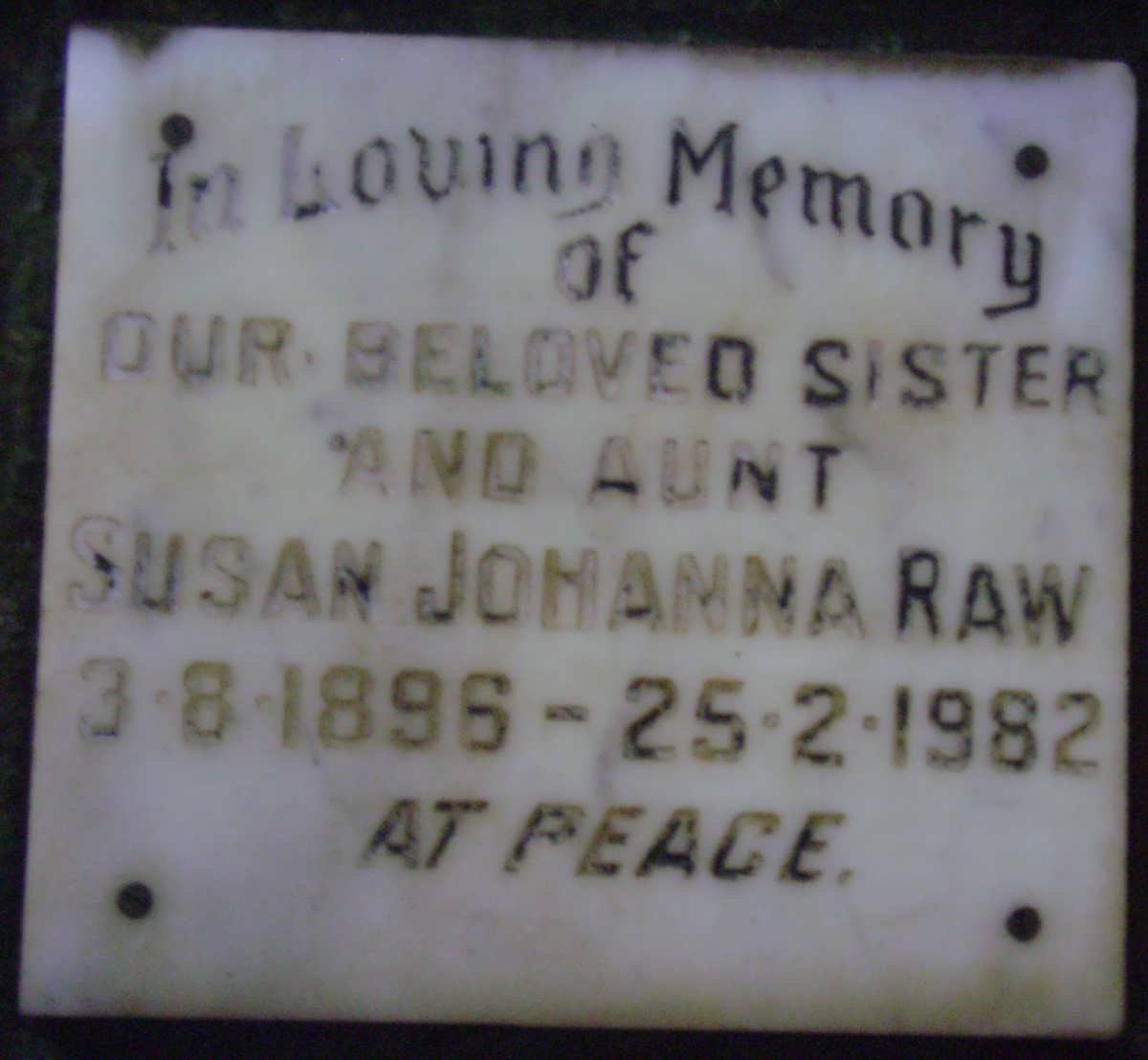 RAW Susan Johanna 1896-1982