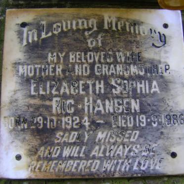 RIC-HANSEN Elizabeth Sophia 1924-1986