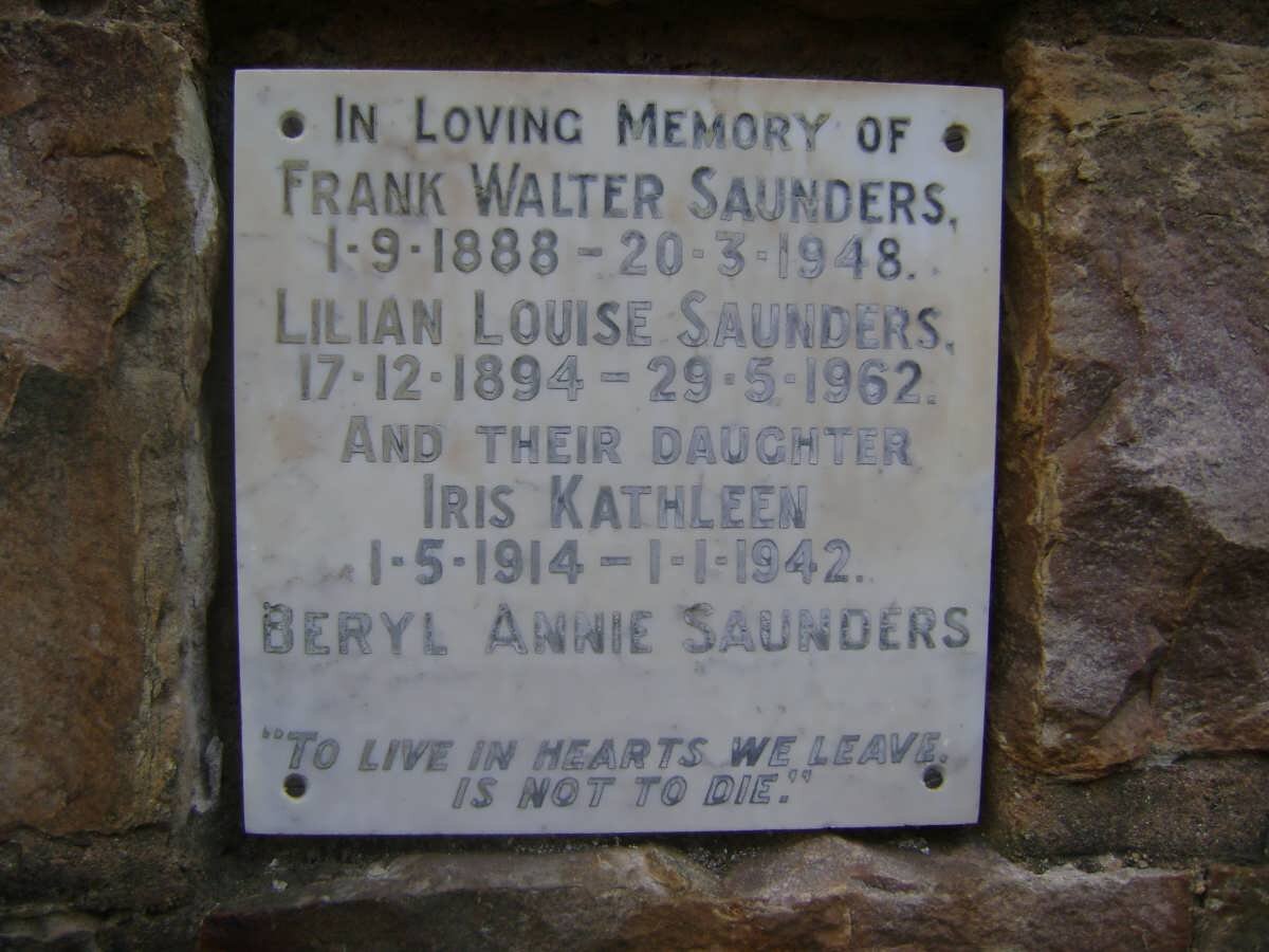 SAUNDERS Frank Walter 1888-1948 &amp; Lilian Louise 1894-1962 :: SAUNDERS Iris Kathleen 1914-1942 :: SAUNDERS Beryl Annie