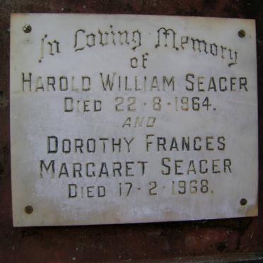 SEAGER Harold William -1964 &amp; Dorothy Frances Margaret -1968
